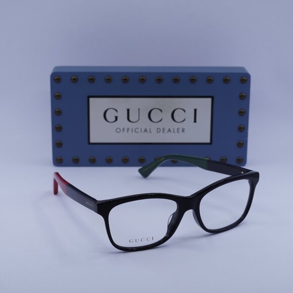 Gucci GG0162OA 003 Rectangle Eyeglasses - Black/Red/Green 55mm - Picture 1 of 10